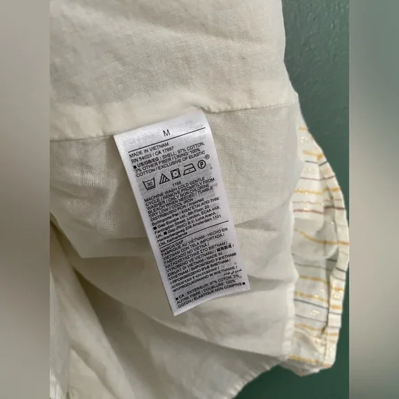 GAP- midi dress sleeveless tiered metallic stripe cotton blend puff strap ruched - Picture 13 of 16